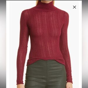 Rag & Bone Lexi Semisheer Turtleneck Top Womens Large Plum Red Cotton Blend Rib